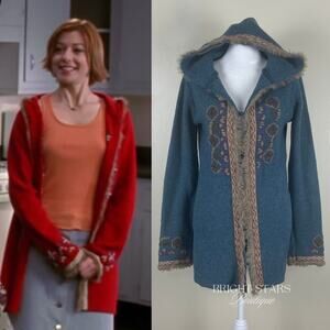 Rare Vintage Hooded Cardigan ALT ASO Willow Rosenberg BtVS Blue Embroidered Knit